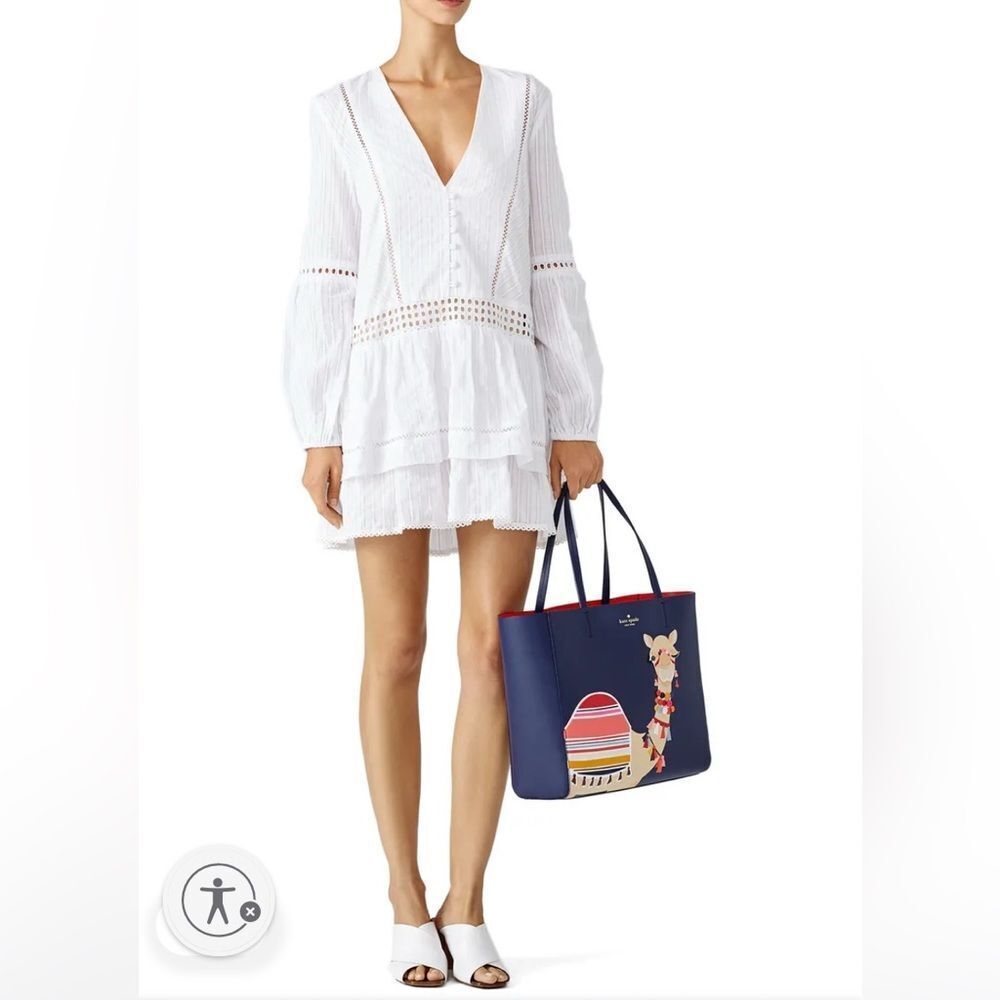 N/Nicholas Cotton White Eyelet Long Sleeve Mini Tiered Dress Size 6